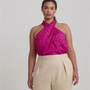 Plus size Pink Satin Halter Neck Women's Top Lauren Ralph Lauren 2x